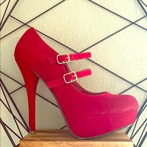 Red velvet high heels